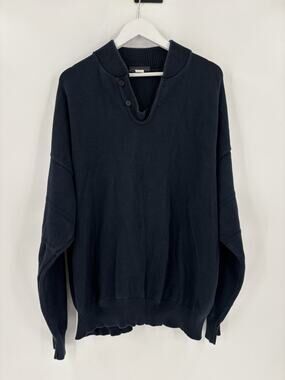 Vintage Andrew Rohan Sweater Mens 3XL Blue Pullover 80s 90s Knit Henley Buttons